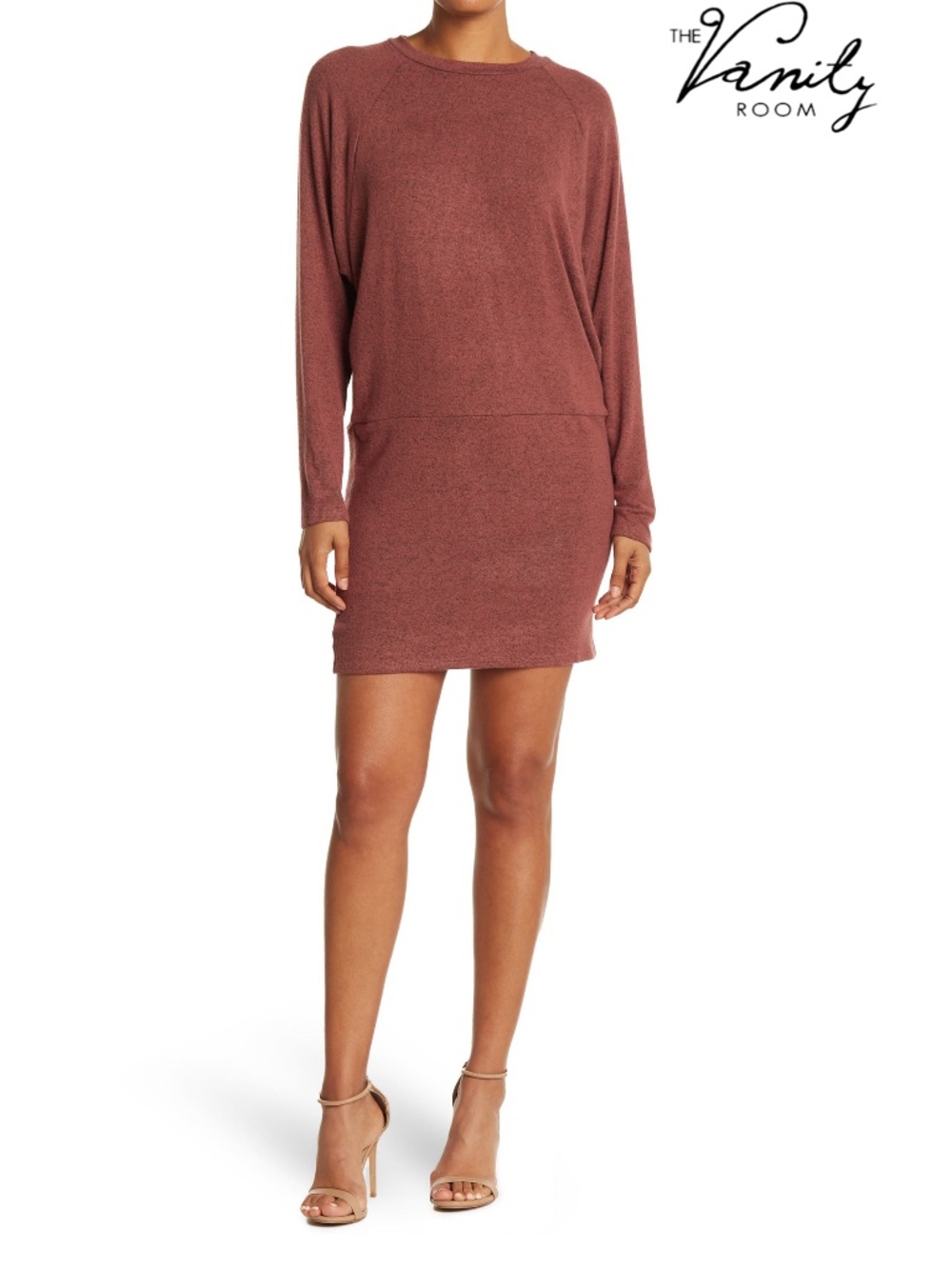 VANITY ROOM WOMEN NWT BANDED KNIT LONG SLEEVE RAYON SPICE SWEATER DRESS. SIZE L